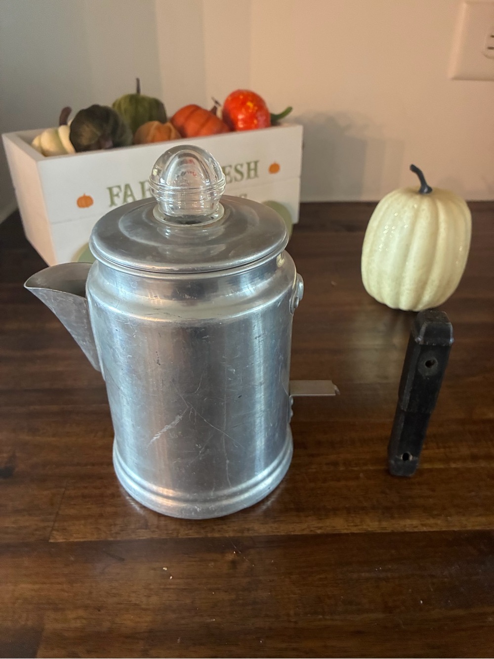 Aluminum Coffee Percolator with Glass Knob - Silver